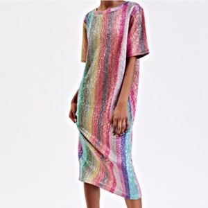 Zara Rainbow Sequin Midi Dress - NEW! Size M